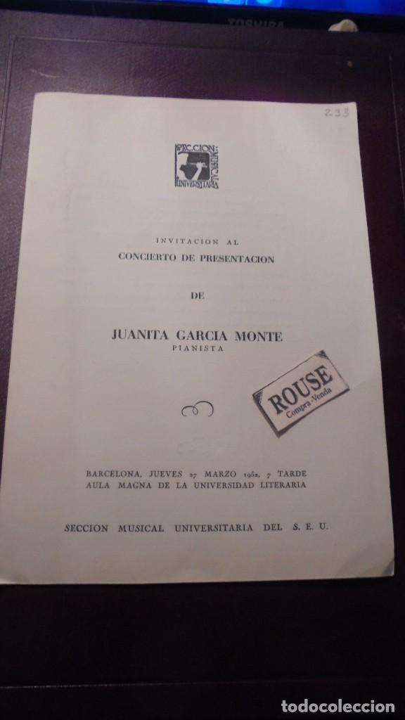 Cat&aacute;logos de M&uacute;sica: PROGRAMA - CONCIERTO DE PRESENTACION DE JUANITA GARCIA MONTE,PIANISTA 27 MARZO 1952 SECCION MUSICAL