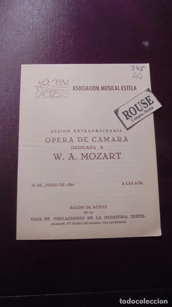 Cat&aacute;logos de M&uacute;sica: PROGRAMA MUSICA , ASOCIACION MUSICAL ESTELA , OPERA DE CAMARA DEDICADA A W.A. MOZART 30 JUNIO 1954