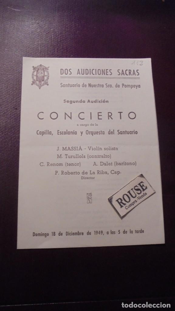 Cat&aacute;logos de M&uacute;sica: PROGRAMA DE MUSICA - DOS AUDICIONES SACRAS , SANTUARIO DE N. SRA. DE POMPEYA 18 DICIEMB. 1949