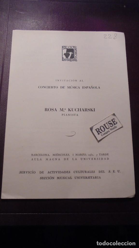 Cat&aacute;logos de M&uacute;sica: PROGRAMA DE MUSICA- CONCIERTO DE M&Uacute;SICA ESPA&Ntilde;OLA ROSA M&ordf; KUCHARSKI pianista 5 MARZO 1952 SECCION MUS