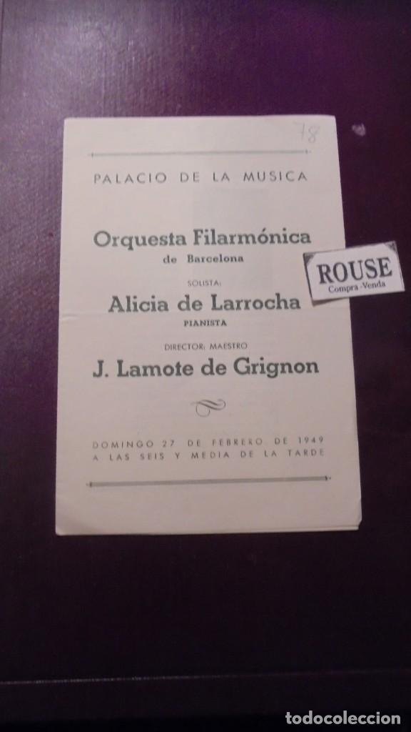 Cat&aacute;logos de M&uacute;sica: PROGRAMA DE MUSICA - PALACIO DE LA MUSICA ORQUESTA FILARMONICA DE BARCELONA , ALICIA DE LARROCHA pia