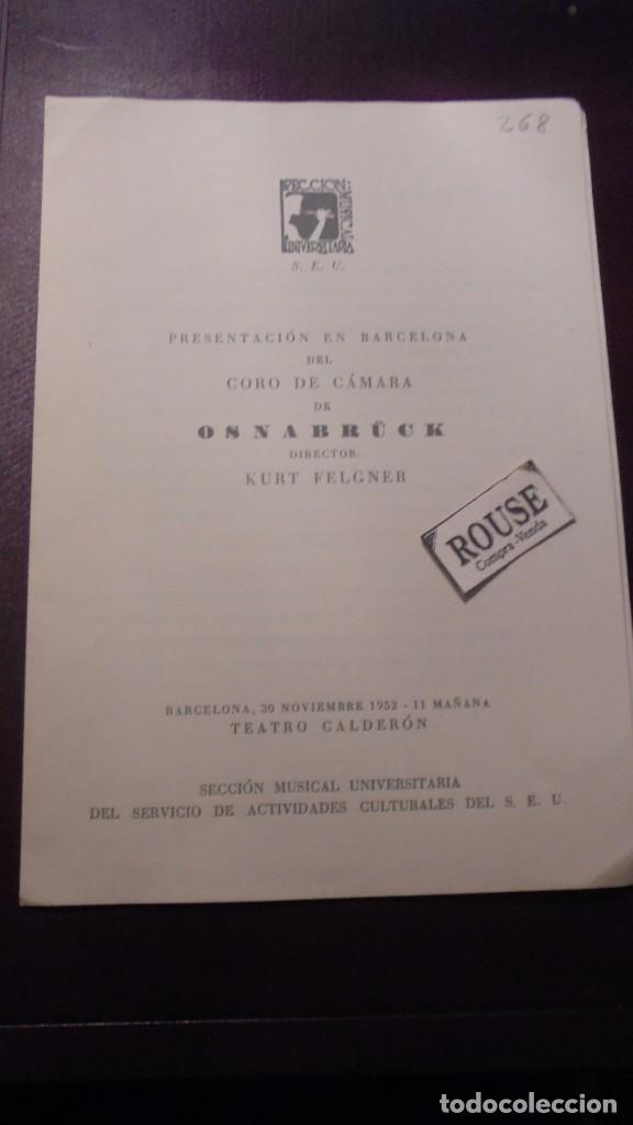 Cat&aacute;logos de M&uacute;sica: PROGRAMA DE MUSICA PRESENTACION EN BARCELONA DEL CORO DE C&Aacute;MARA DE OSNABRUCK DIRT. KURT FELGNER