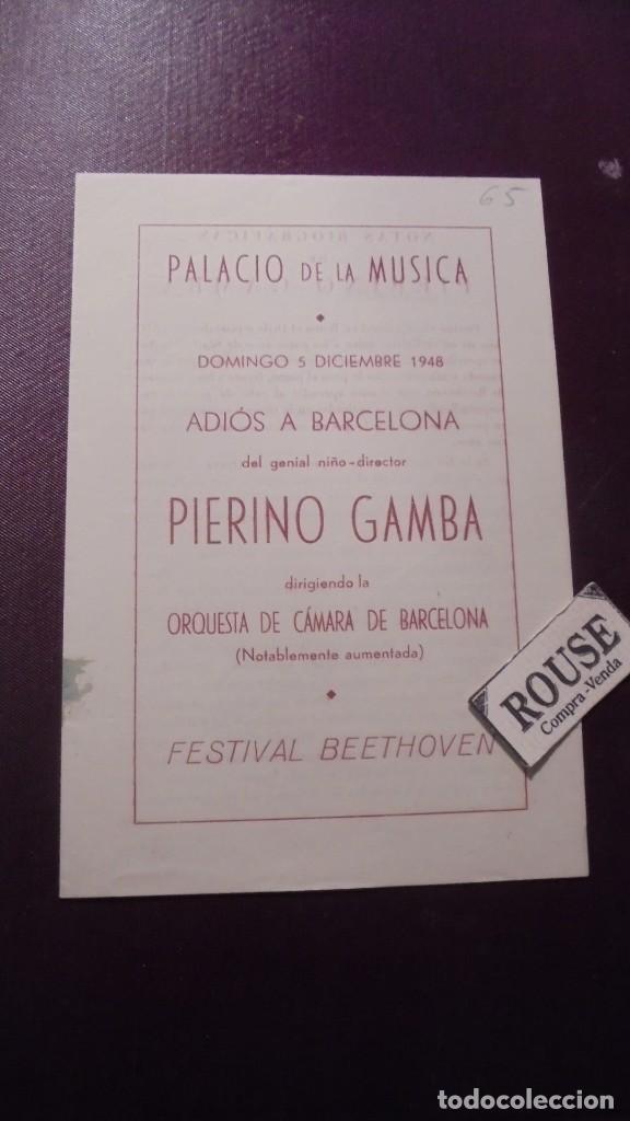 Cat&aacute;logos de M&uacute;sica: PROGRAMA DE MUSICA - PIERINO GAMBA , PALACIO DE LA MUSICA 5 DICIEMR. 1948 - 4 PAG.FEST.BEETHOVEN
