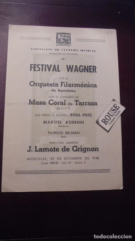 Cat&aacute;logos de M&uacute;sica: PROGRAMA DE MUSICA FESTIVAL WAGNER ORQ. FILARMONICA 22 DICIEBR, 1948 ASOCIACION DE