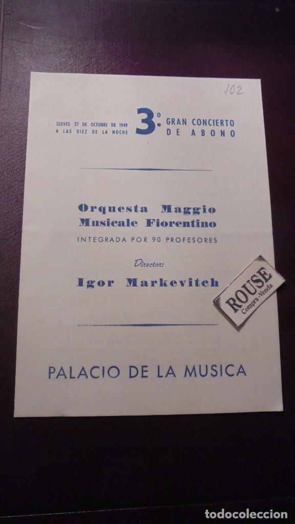 Cat&aacute;logos de M&uacute;sica: PROGRAMA DE MUSICA 3&ordm; CONCIERTO DE ABONO ORQUESTA MAGGIO MUSICALE FIORENTINO DIR. IGOR MARKEVITCH