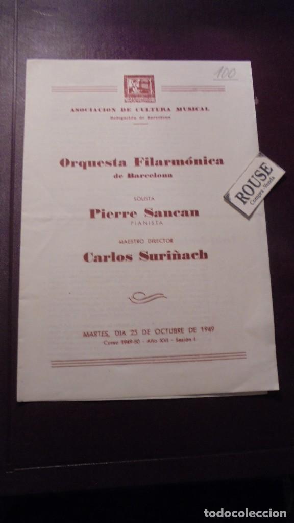 Cat&aacute;logos de M&uacute;sica: PROGRAMA DE MUSICA - ORQUESTA FILARMONICA DE BARCELONA solista PIERRE SANCAR maestr. direct. CARLOS