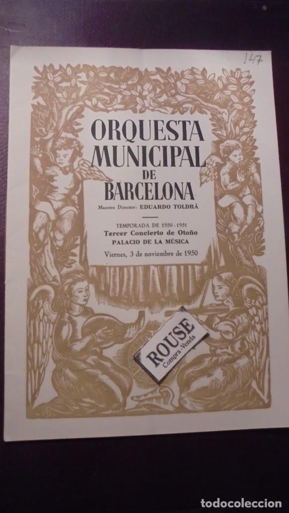 Cat&aacute;logos de M&uacute;sica: PROGRAMA DE MUSICA - ORQUESTA MUNICIPAL DE BARCELONA DIRTR. EDUARDO TOLDR&Aacute; TERCER CONCIERTO DE OTO&Ntilde;O