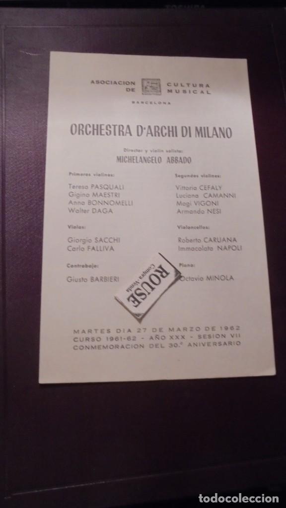 Cat&aacute;logos de M&uacute;sica: PROGRAMA DE MUSICA - ORCHESTRA D'ARCHI DI MILANO MICHELANGELO ABBADO -ASOCIACION DE CULTURA MUSICAL