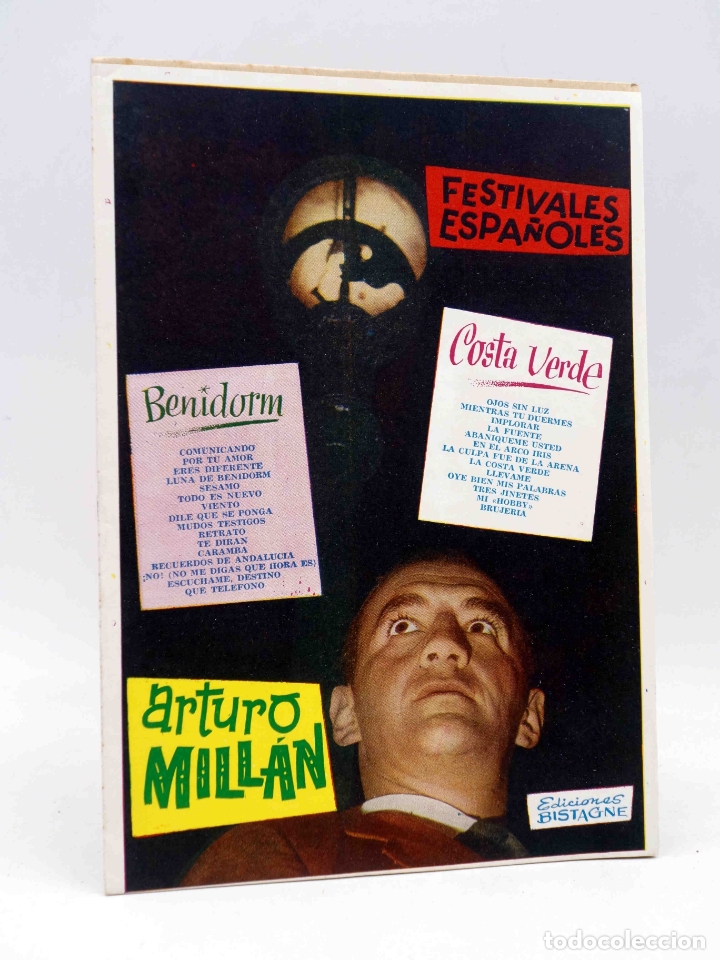 Catalogues de Musique: CANCIONERO. ARTURO MILL&Aacute;N. FESTIVALES ESPA&Ntilde;OLES: BENIDORM, COSTA VERDE. Bistagne, 1960. OFRT