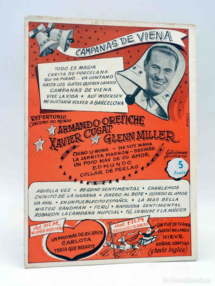 Cat&aacute;logos de M&uacute;sica: CANCIONERO. CAMPANAS DE VIENA XAVIER CUGAT GLENN MILLER. Bistagne, Circa 1950