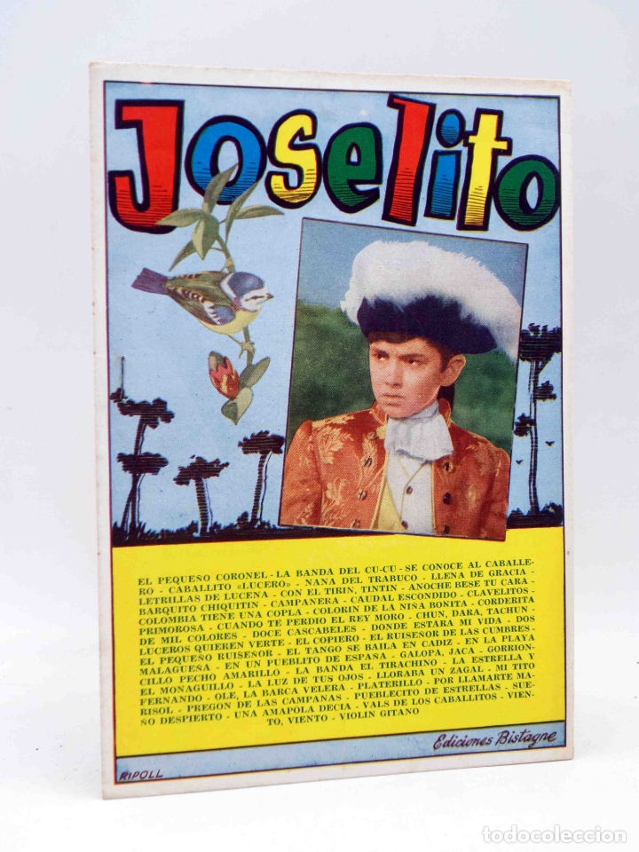 Cat&aacute;logos de M&uacute;sica: CANCIONERO. JOSELITO. SUS &Eacute;XITOS EN DISCOS R.C.A. Bistagne, 1959. OFRT