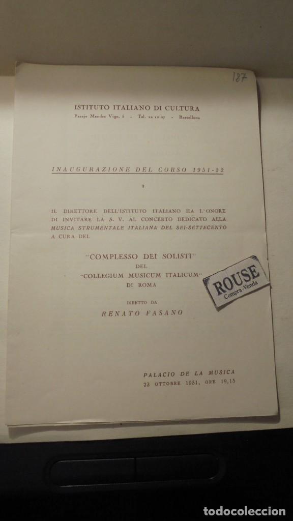 Cat&aacute;logos de M&uacute;sica: PROGRAMA INAGURAZIONE DEL CURSO 1951-52 ''COMPLESSO DEI SOLISTI DEL ''COLLEGIUM MUSICUM ITALICUM'' D