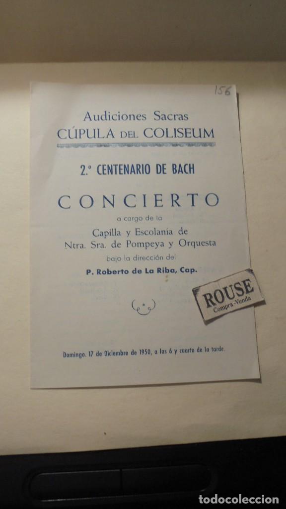 Cat&aacute;logos de M&uacute;sica: PROGRAMA AUDICIONS SACRAS C&Uacute;PULA DEL COLISEUM 2&ordm; CENTENARIO BACH 1950 - 4 PAG.18X12,5 CM.