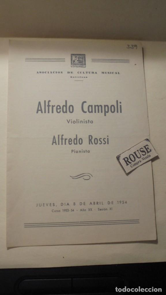 Cat&aacute;logos de M&uacute;sica: PROGRAMA - ALFREDO CAMPOLI VIOLINISTA ALFREDO ROSSI PIANISTA PALACIO DE LA MUSICA