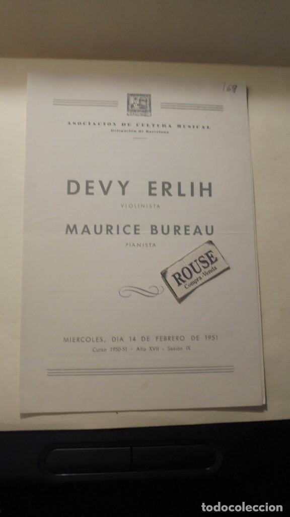 Cat&aacute;logos de M&uacute;sica: PROGRAMA - DEVY ERLIH , VIOLINISTA MAURICE BUREAU PIANISTA