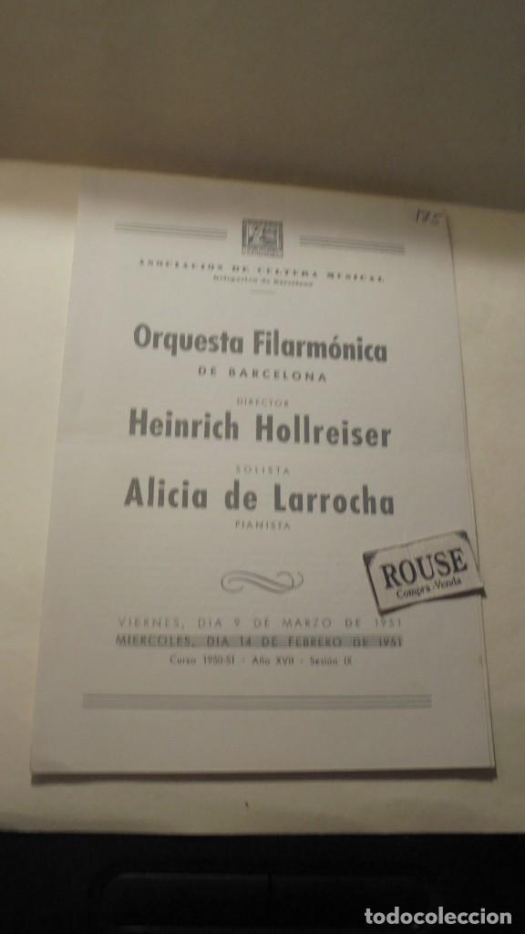 Cat&aacute;logos de M&uacute;sica: PROGRAMA - ORQUESTA FILARMONICA DE BARCELONA HEINRICH HOLLREISER, ALICIA DE LARROCHA