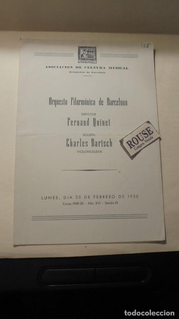 Cat&aacute;logos de M&uacute;sica: PROGRAMA DE MUSICA ORQUESTA FILARMONICA DE BARCELONA , FERNAND QUINET , CHARLES BARTSCH