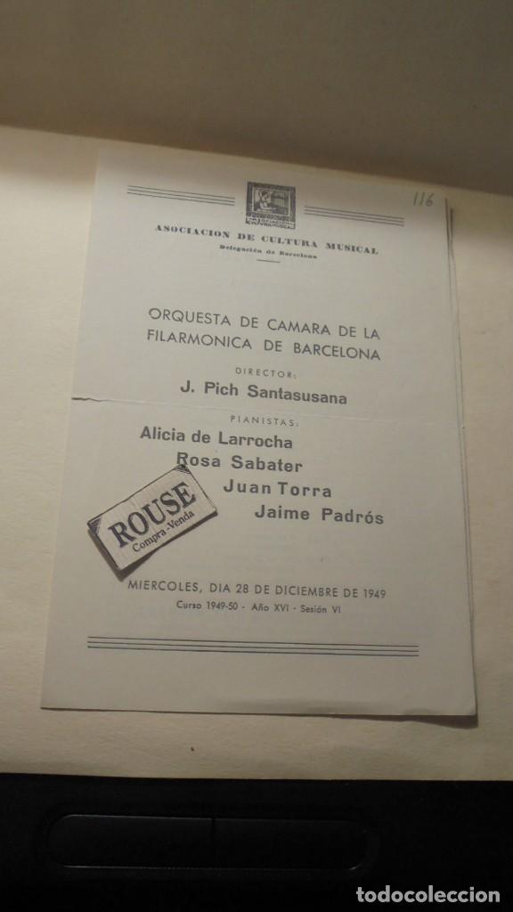 Cat&aacute;logos de M&uacute;sica: PROGRAMA MUSICA - ORQUESTA DE CAMARA DE LA FILARMONICA DE BARCELONA J.PICH SANTASUSANA , ALICIA DE L