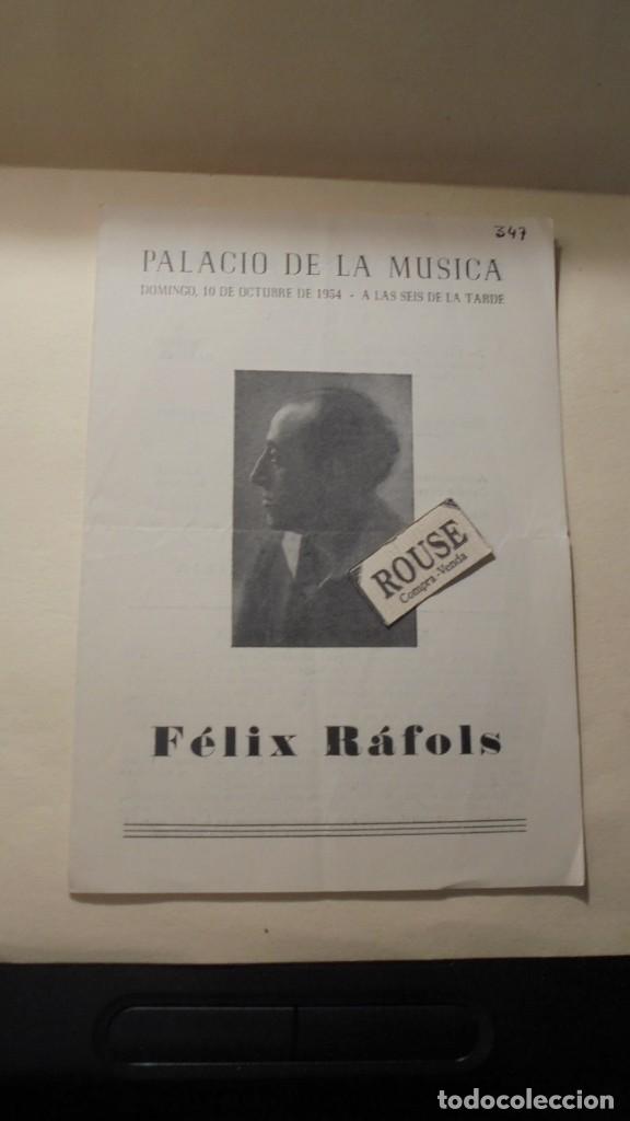 Catalogues de Musique: PROGRAMA MUSICA - PALACIO DE LA MUSICA - F&Eacute;LIX R&Aacute;FOLS 10 OCTUBR. 1954 - 4 PAG. 19,5X14 CM.