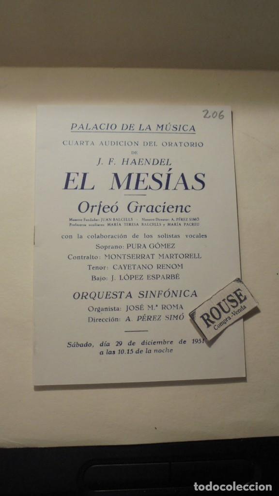 Catalogues de Musique: PROGRAMA DE MUSICA - PALACIO DE LA MUSICA CUARTA AUDICION DEL ORATORIO DE J.F. HAENDEL