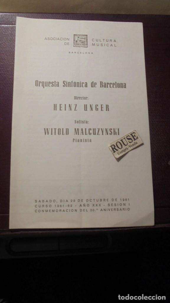 Catalogues de Musique: PROGRAMA DE MUSICA - ORQUESTA SINF&Oacute;NICA DE BARCELONA HEINZ UNGER , WITOLD MALCUZYNSKI