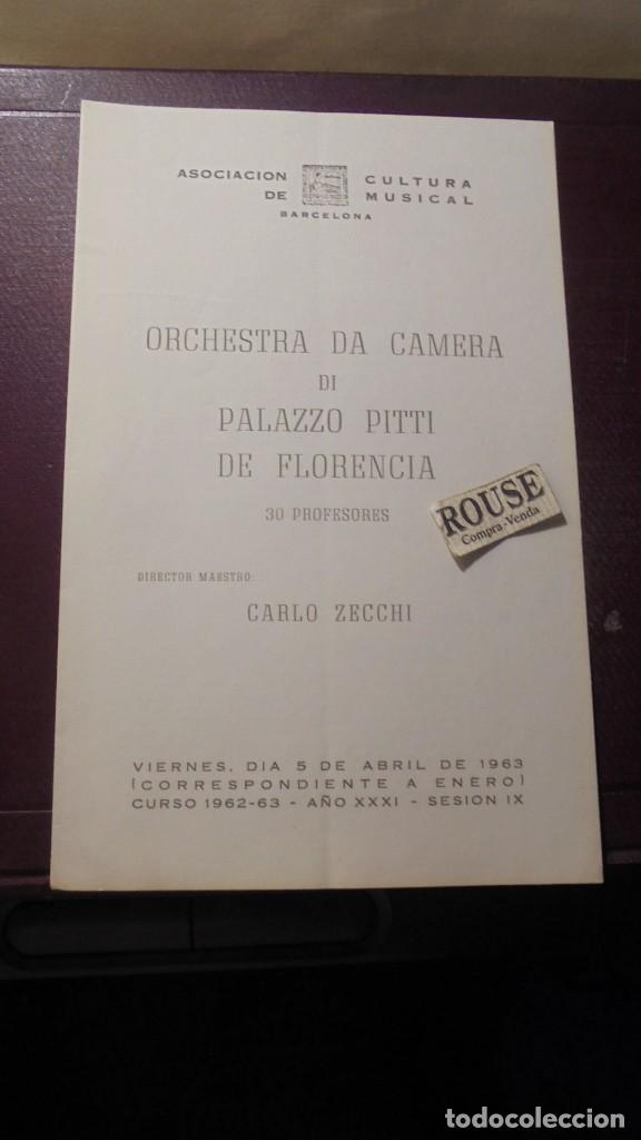 Catalogues de Musique: PROGRAMA DE MUSICA - ORQUESTA DA CAMERA DI PALAZZO PITTI DE FLORENCIA - CARLOS ZECCHI