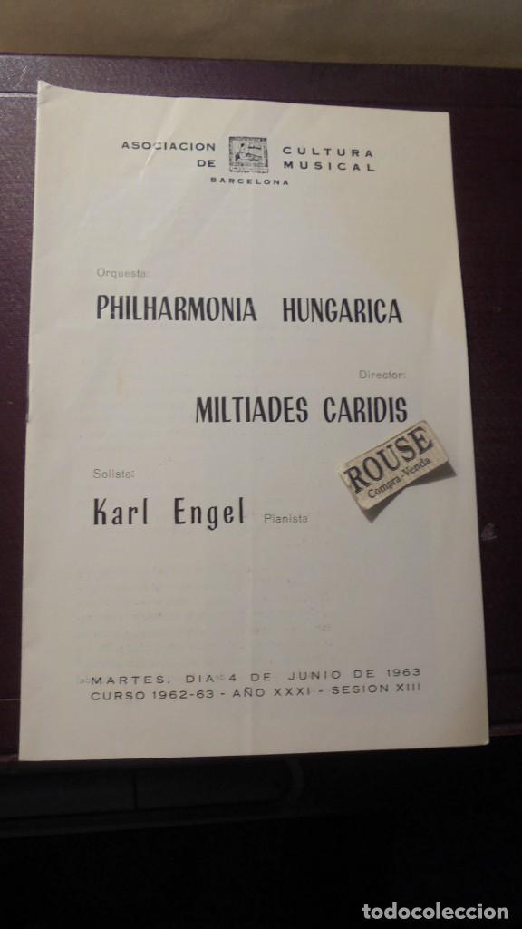 Catalogues de Musique: PROGRAMA DE MUSICA - ORQUESTA PHILARMONIA HUNGARICA direct. MILTIADES CARIDIS solista KARL ENGEL