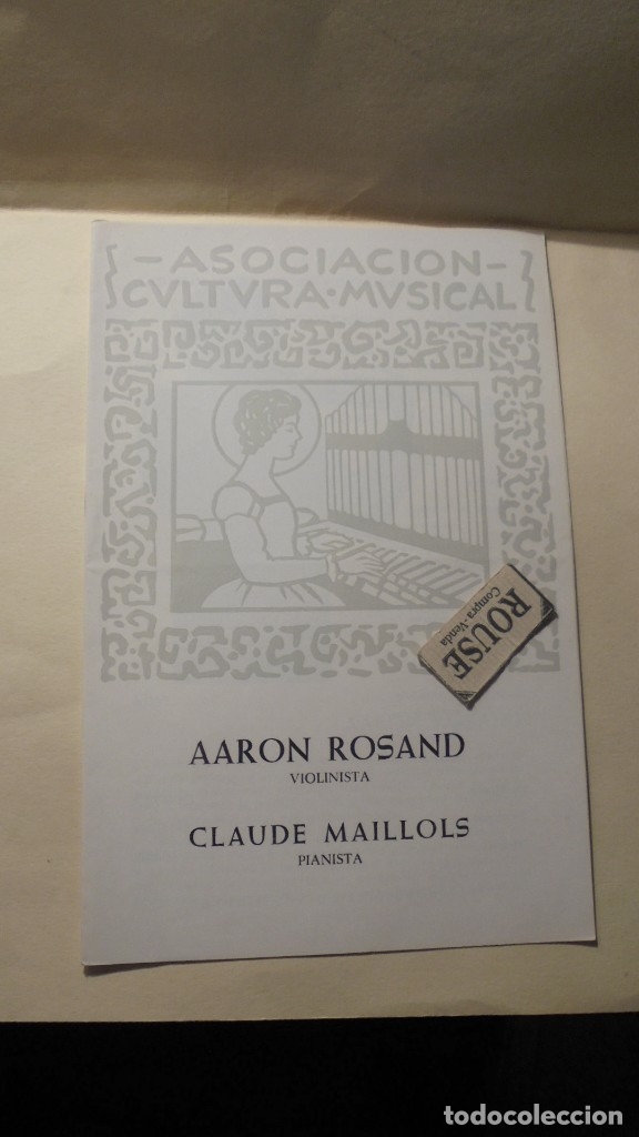 Catalogues de Musique: PROGRAMA DE MUSICA PALACIO DE LA MUSICA - AARON ROSAND violinista CLAUDE MAILLOLS pianista