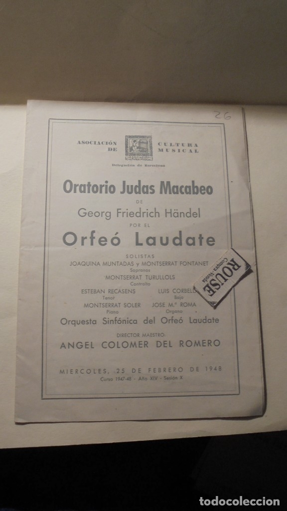 Catalogues de Musique: PROGRAMA DE MUSICA PALACIO DE LA MUSICA ORATORIO JUDAS MACABEO DE GEORG FRIEDRICH HANDEL POR ORFE&Oacute;