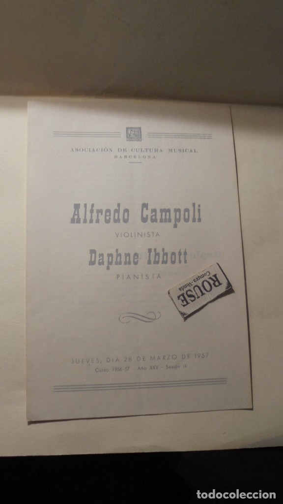 Catalogues de Musique: PROGRAMA DE MUSICA PALACIO DE LA MUSICA ALFREDO CAMPOLI violinista DAPHNE IBBOTT pianista