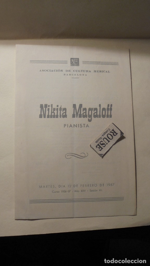 Catalogues de Musique: PROGRAMA DE MUSICA - PALACIO DE LA MUSICA - NIKITA MAGALOFF pianista