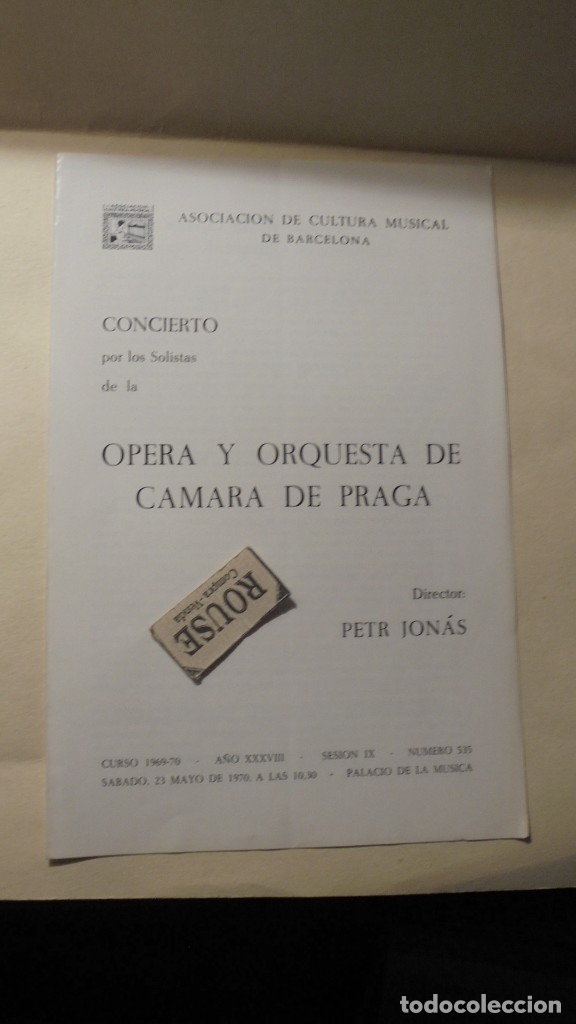Catalogues de Musique: PROGRAMA DE MUSICA - PALACIO DE LA MUSICA - OPERA Y ORQUESTA DE CAMARA DE PRAGA diret. PETR JON&Aacute;S