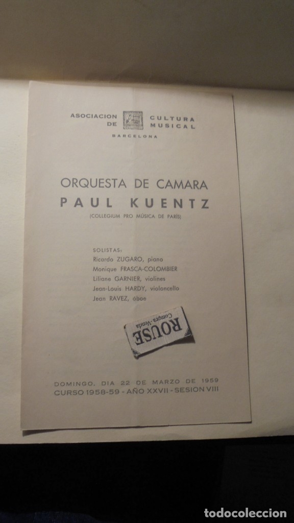 Catalogues de Musique: PROGRAMA DE MUSICA - PALACIO DE LA MUSICA - ORQUESTA DE CAMARA PAUL KUENTZ