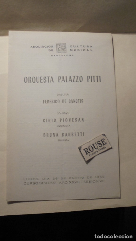Catalogues de Musique: PROGRAMA DE MUSICA - PALACIO DE LA MUSICA - ORQUESTA PALAZZO PITTI dirt. FEDERICO DE SANCTIS
