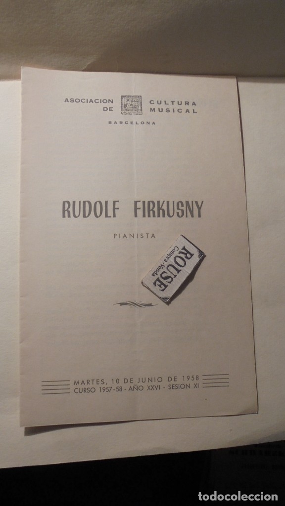 Catalogues de Musique: PROGRAMA DE MUSICA - PALACIO DE LA MUSICA - RUDOLF FIRKUSNY pianista