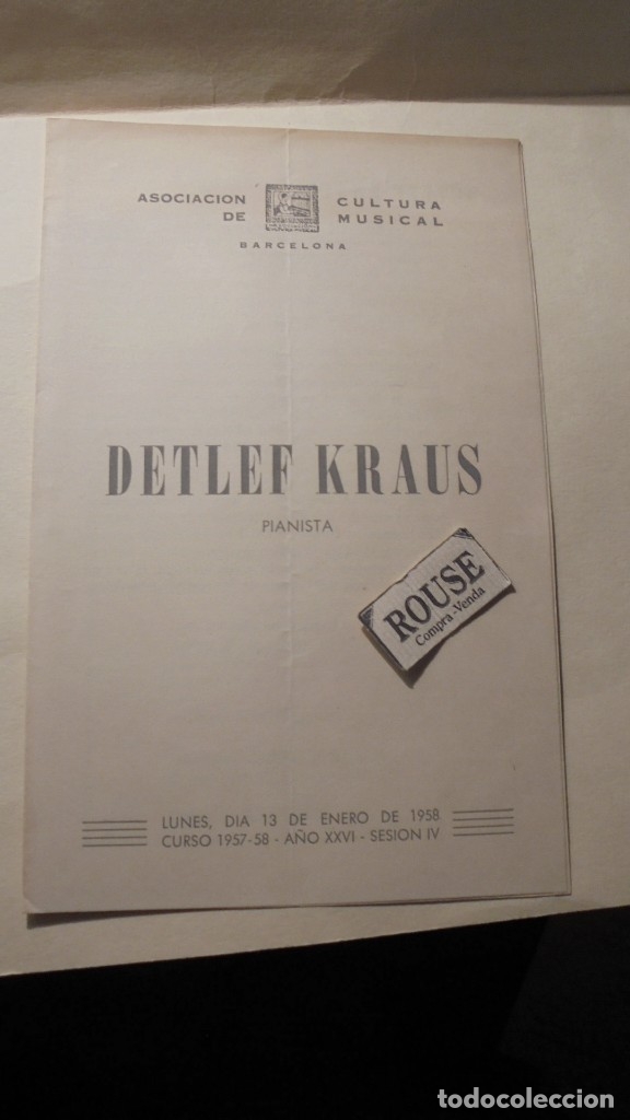 Catalogues de Musique: PROGRAMA DE MUSICA - PALACIO DE LA MUSICA - DETLEF KRAUS pianista