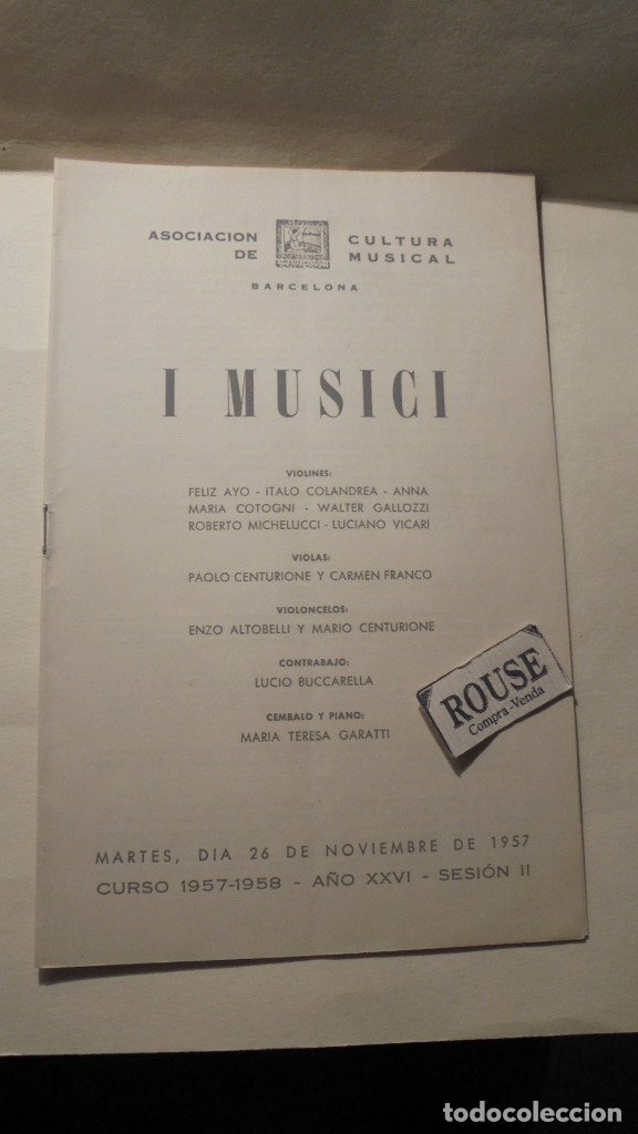 Catalogues de Musique: PROGRAMA DE MUSICA - PALACIO DE LA MUSICA - I MUSICI