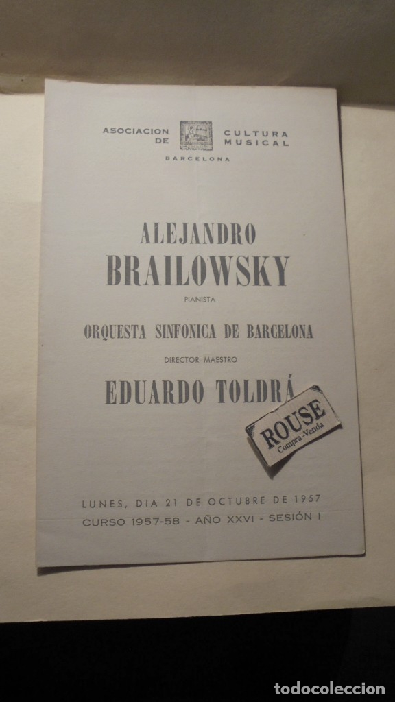 Catalogues de Musique: PROGRAMA DE MUSICA - PALACIO DE LA MUSICA - ALEJANDRO BRAILOWSKY pianista EDUARDO TOLDR&Aacute; direct.
