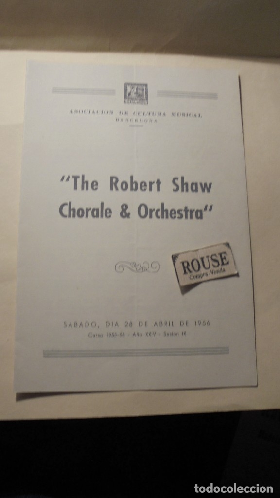 Catalogues de Musique: PROGRAMA DE MUSICA - PALACIO DE LA MUSICA - ''THE ROBERT SHAW CHORALE & ORCHESTRA