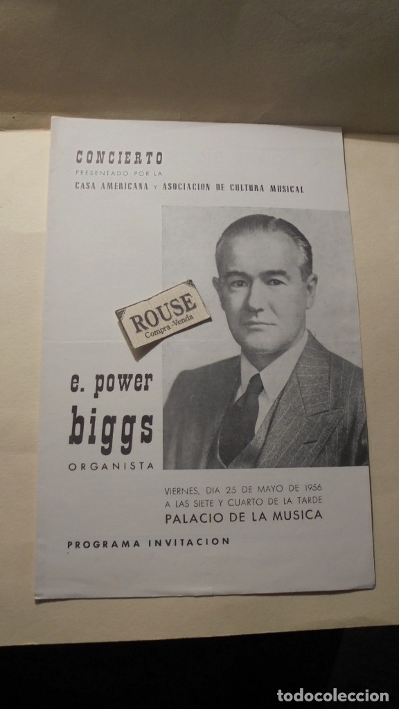 Catalogues de Musique: PROGRAMA DE MUSICA - PALACIO DE LA MUSICA CONCIERTO E. POWER BIGGS organista , CONCIERTO PRESENTADO