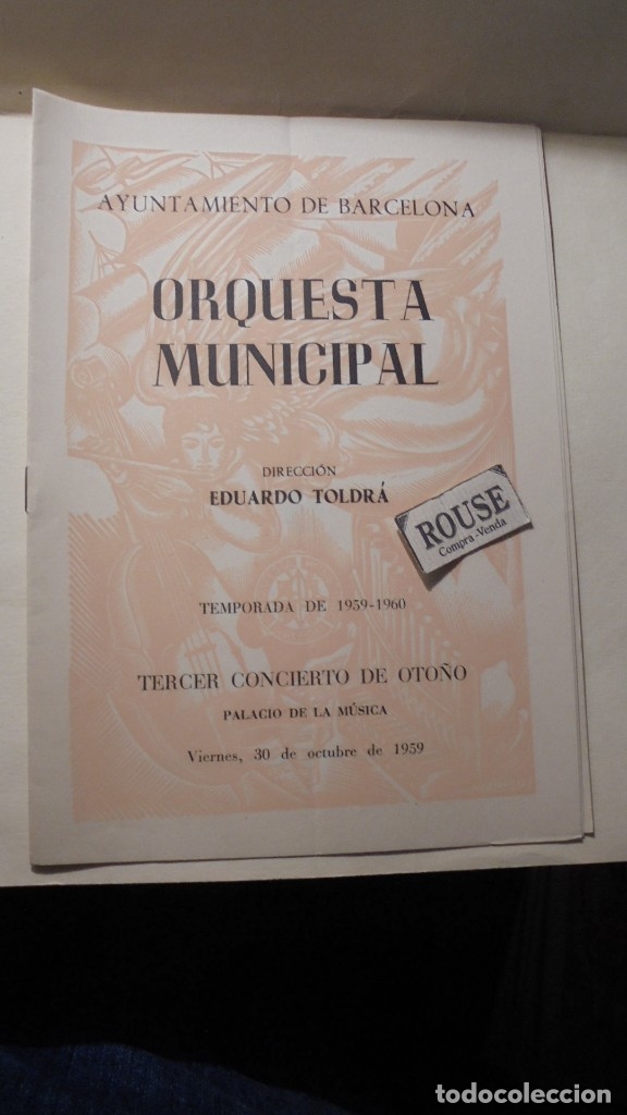 Cat&aacute;logos de M&uacute;sica: programade musica - PALACIO DE LA MUSICA ORQUESTA MUNICIPAL DIREC. EDUARDO TOLDR&Aacute; TEMPORADA 1959-60