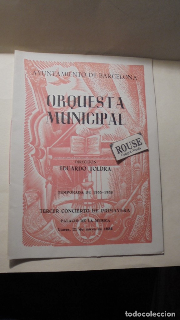 Cat&aacute;logos de M&uacute;sica: programade musica - PALACIO DE LA MUSICA ORQUESTA MUNICIPAL DIREC. EDUARDO TOLDR&Aacute; TEMPORADA 1955-56