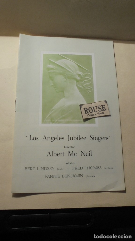 Cat&aacute;logos de M&uacute;sica: PROGRAMA DE MUSICA - ''LOS ANGELES JUBILEE SINGERS ''director ALBERT Mc NEIL BERT LINDSEY tenor FRED