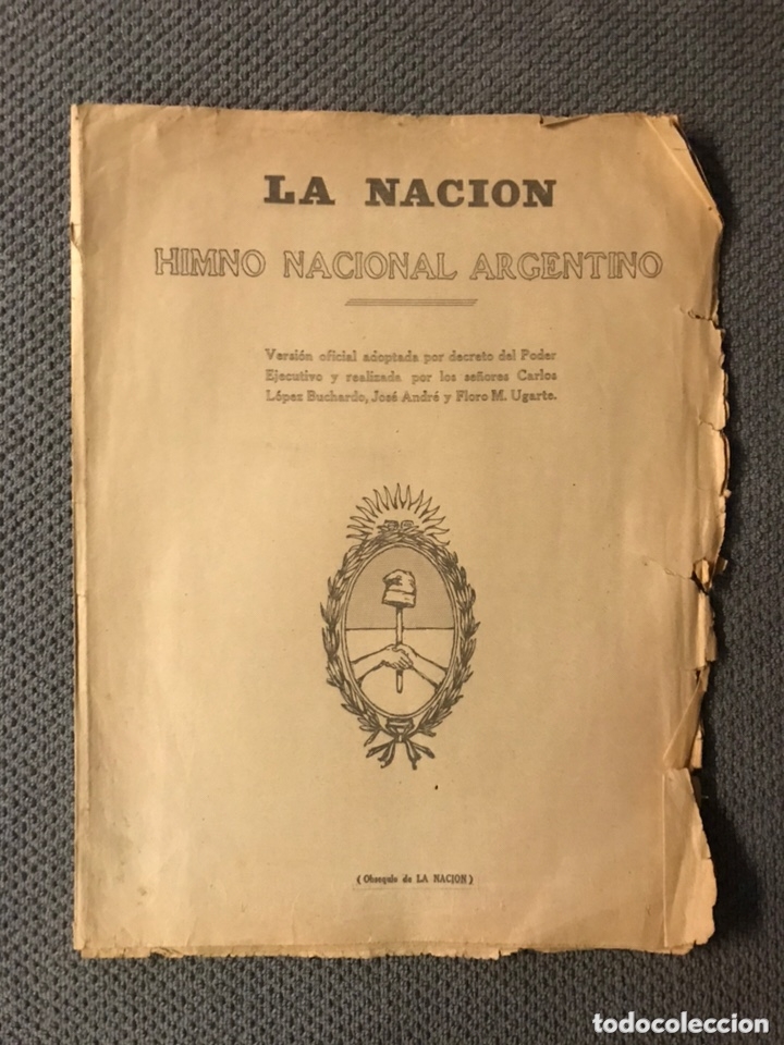 Cat&aacute;logos de M&uacute;sica: M&Uacute;SICA. Partitura Himno Nacional Argentino. Publica Peri&oacute;dico La Naci&oacute;n (a.1927?)