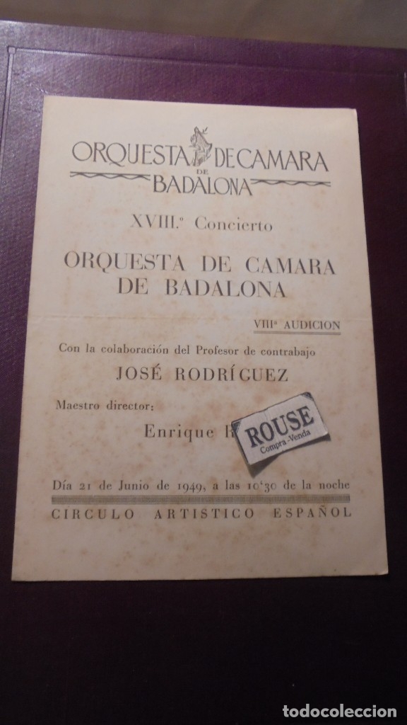 Cat&aacute;logos de M&uacute;sica: BADALONA - PROGRAMA ORQUESTA DE CAMARA DE BADALONA XVIIICONCIERTO XXXVII AUDICION VIII&ordf;