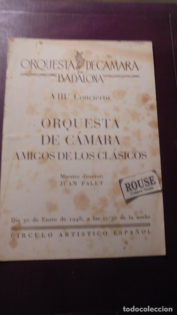 Cat&aacute;logos de M&uacute;sica: BADALONA - PROGRAMA ORQUESTA DE CAMARA DE BADALONA VIII CONCIERTO XXXVII