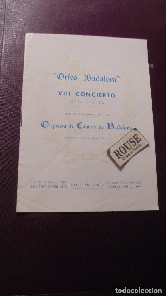Cat&aacute;logos de M&uacute;sica: BADALONA - PROGRAMA ''ORFE&Oacute; BADALONI'' VIII CONCIERTO DE LA III ETAPA ORQUESTA DE CAMARA DE BADALONA