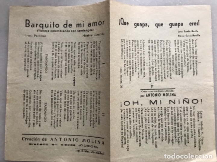 Catalogues de Musique: Cancionero Antonio Molina Oh mi ni&ntilde;o