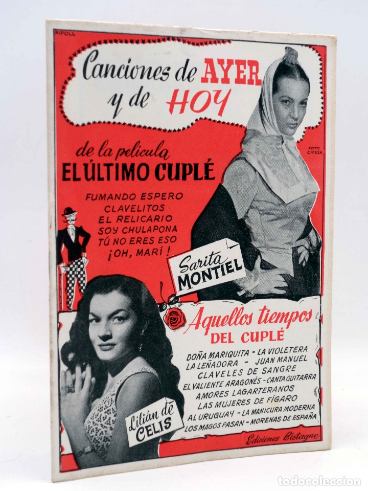 Cat&aacute;logos de M&uacute;sica: CANCIONERO. SARA MONTIEL / LILIAN DE CELIS. EL &Uacute;LTIMO CUPL&Eacute; (Sara Montiel) Circa 1950. OFRT