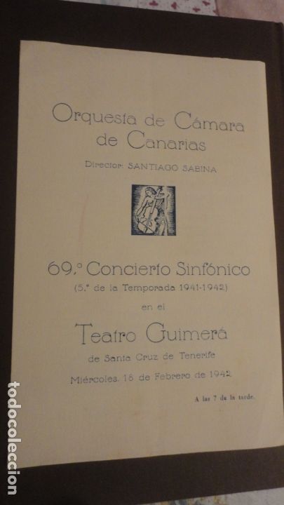 Cat&aacute;logos de M&uacute;sica: PROGRAMA.ORQUESTA CAMARA CANARIAS.SANTIAGO SABINA.PIANO MARUJA ARA.TENERIFE 1942